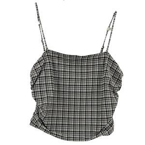 Lululemon Seersucker Check Strappy Tank Top Sz XL Ruched Cropped Indie Festival